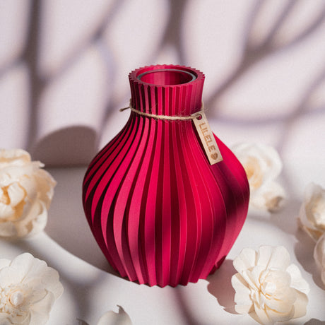 Modern 3D vase in deep plum color with removable glass insert