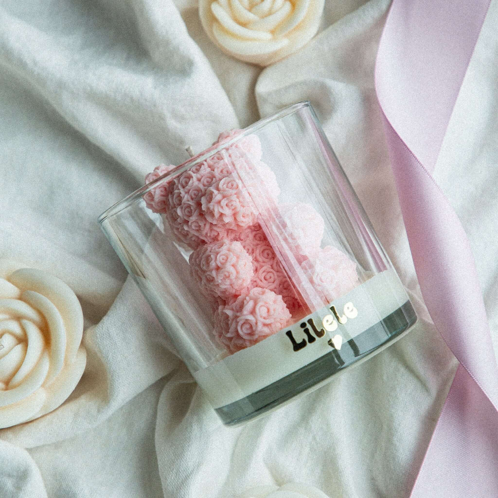 Scented soy/ beewax candle CORAL PINK TEDDY candle CITRUS AGAVE - LILELE STUDIO